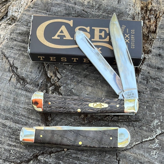 Case XX Black Curly Oak Trapper Pocket Knife – USA Made – Dual Blade Traditional CA14000