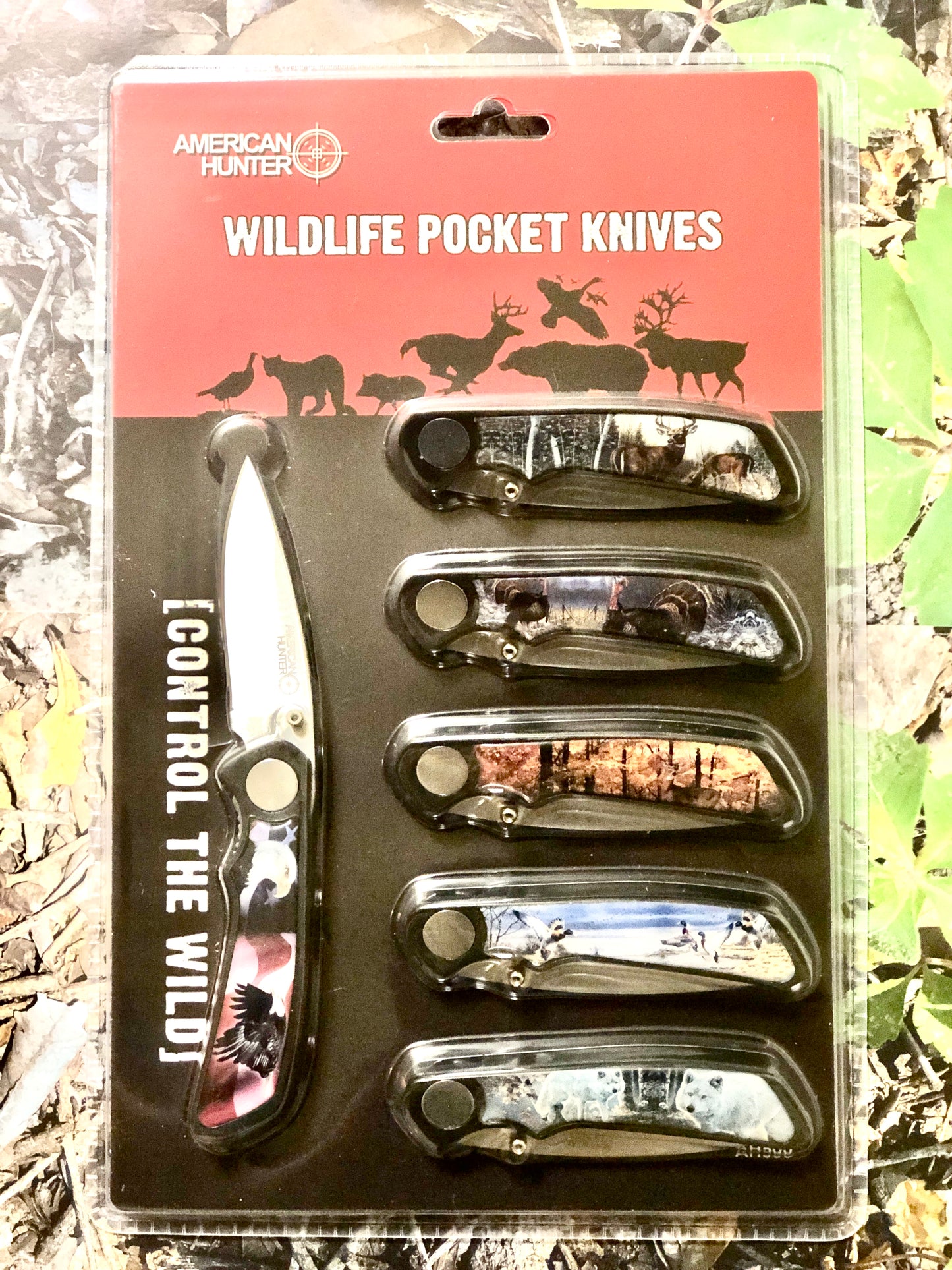 American Hunter AH500 - Wildlife 6-Piece Pocket Knife Set – Black Aluminum