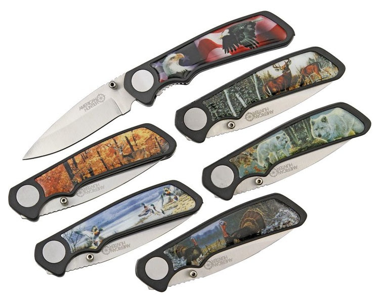 American Hunter AH500 - Wildlife 6-Piece Pocket Knife Set – Black Aluminum