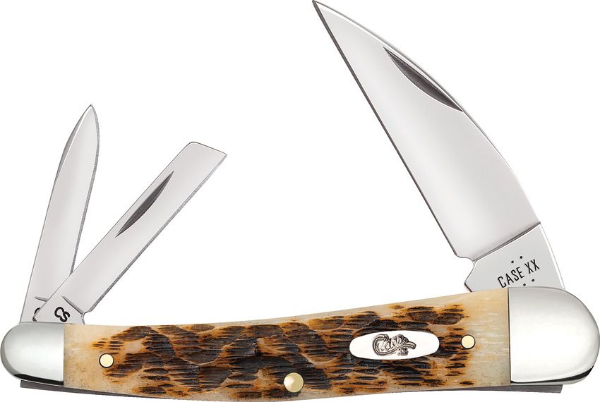 Case XX CA30094 Seahorse Whittler — Peach Seed Jig Amber Bone | Carbon Steel Blades