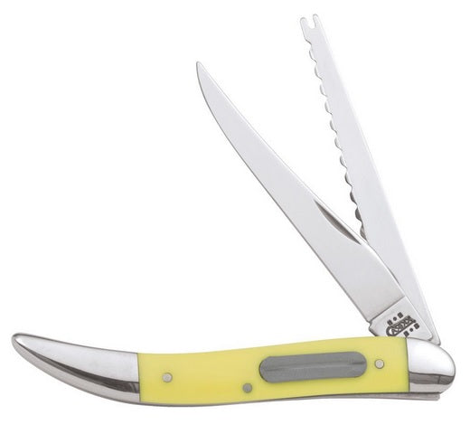 Case XX CA120 Fishing Knife — Yellow Synthetic Handle | Scaling Blade & Hook Disgorger