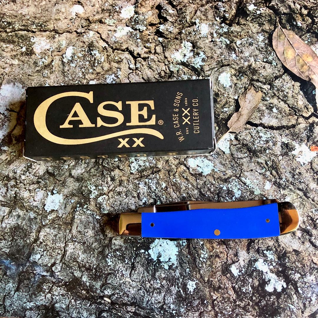 Case XX CA16400 Trapper — Royal Blue Synthetic Handle | Clip & Spey Blades