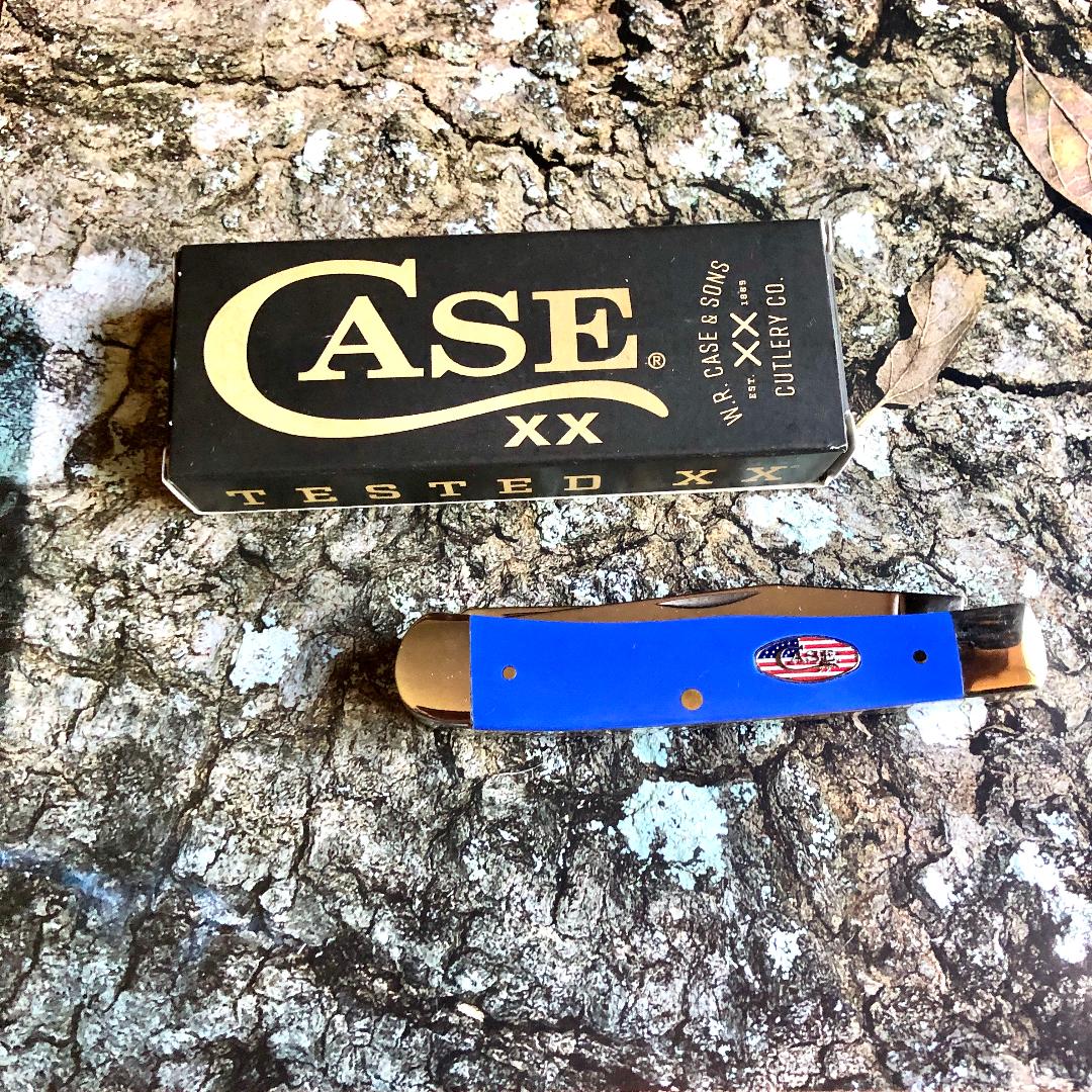 Case XX CA16400 Trapper — Royal Blue Synthetic Handle | Clip & Spey Blades