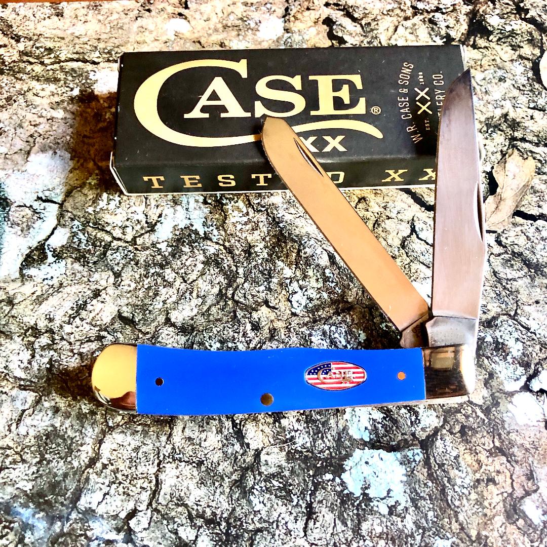Case XX CA16400 Trapper — Royal Blue Synthetic Handle | Clip & Spey Blades
