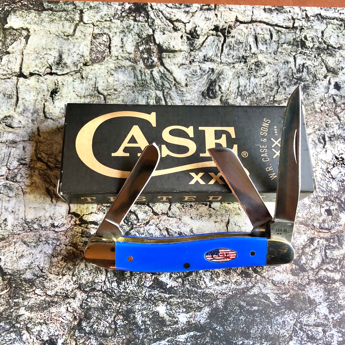 Case XX CA16402 Medium Stockman — Royal Blue Synthetic Handle | Clip, Sheepfoot & Spey Blades
