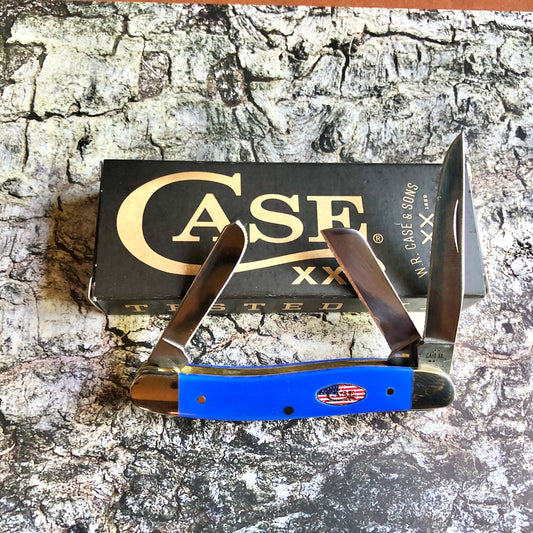 Case XX CA16402 Medium Stockman — Royal Blue Synthetic Handle | Clip, Sheepfoot & Spey Blades