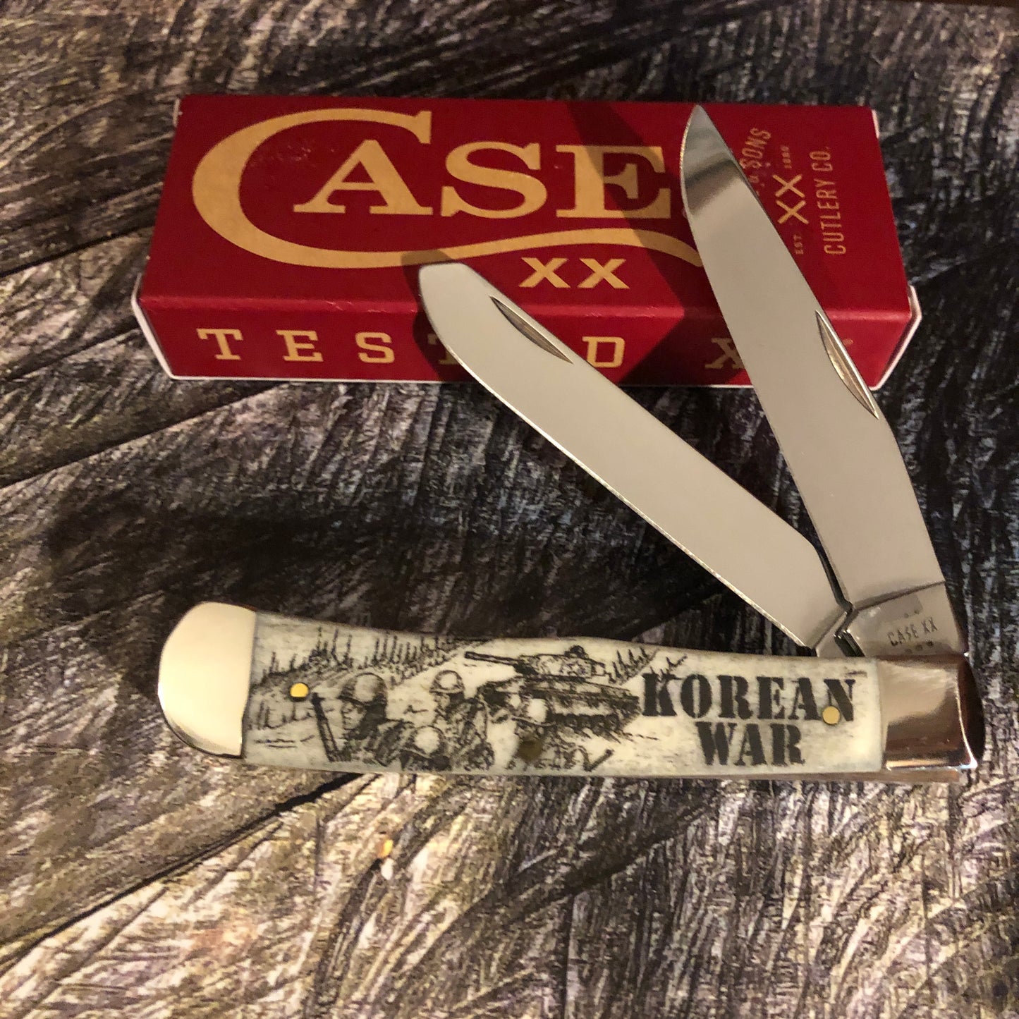Case XX Korean War Trapper Natutal Bone CA50951