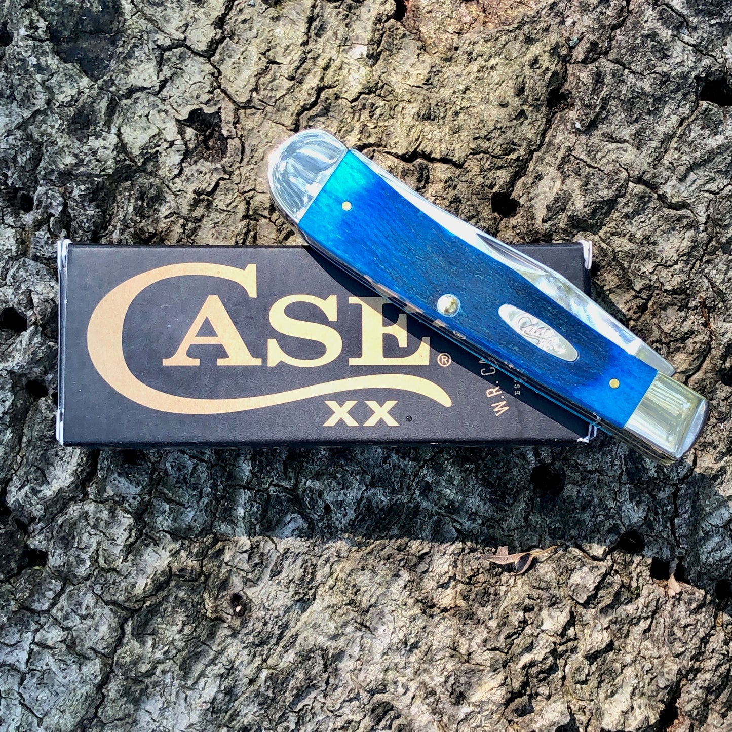 Case XX Caribbean Blue Sawcut Bone Trapper CA25592