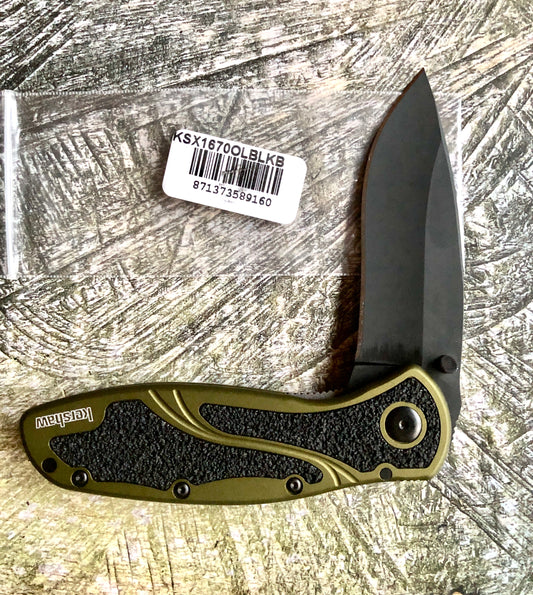 Kershaw KSX1670OLBLKB Blur — OD Green Handle | Black DLC Blade | Assisted Opening Factory Second