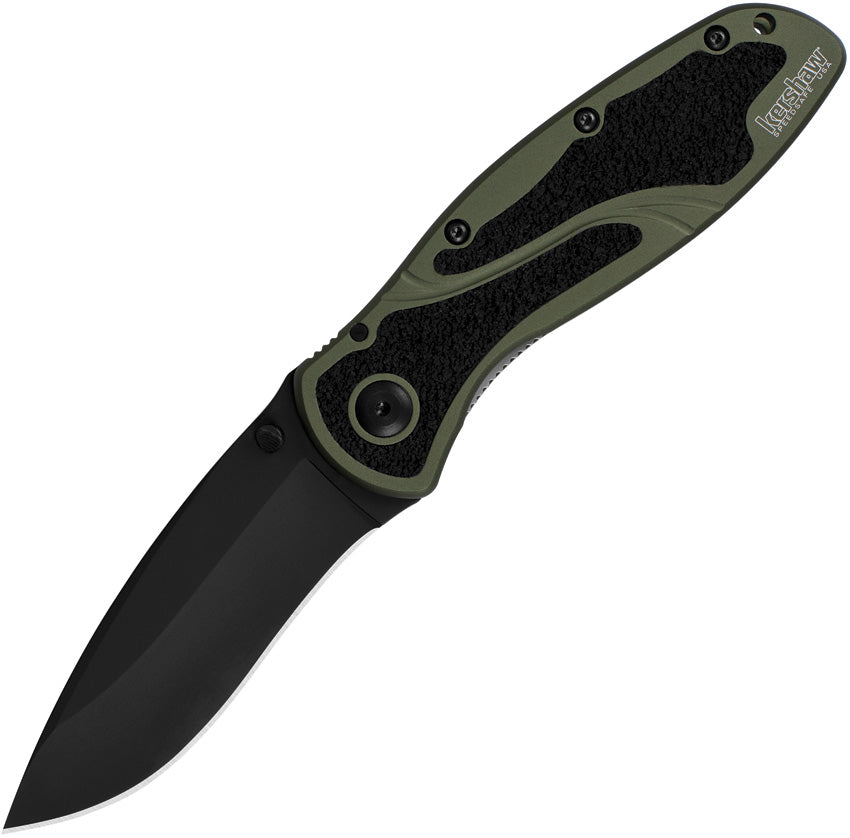 Kershaw KSX1670OLBLKB Blur — OD Green Handle | Black DLC Blade | Assisted Opening Factory Second
