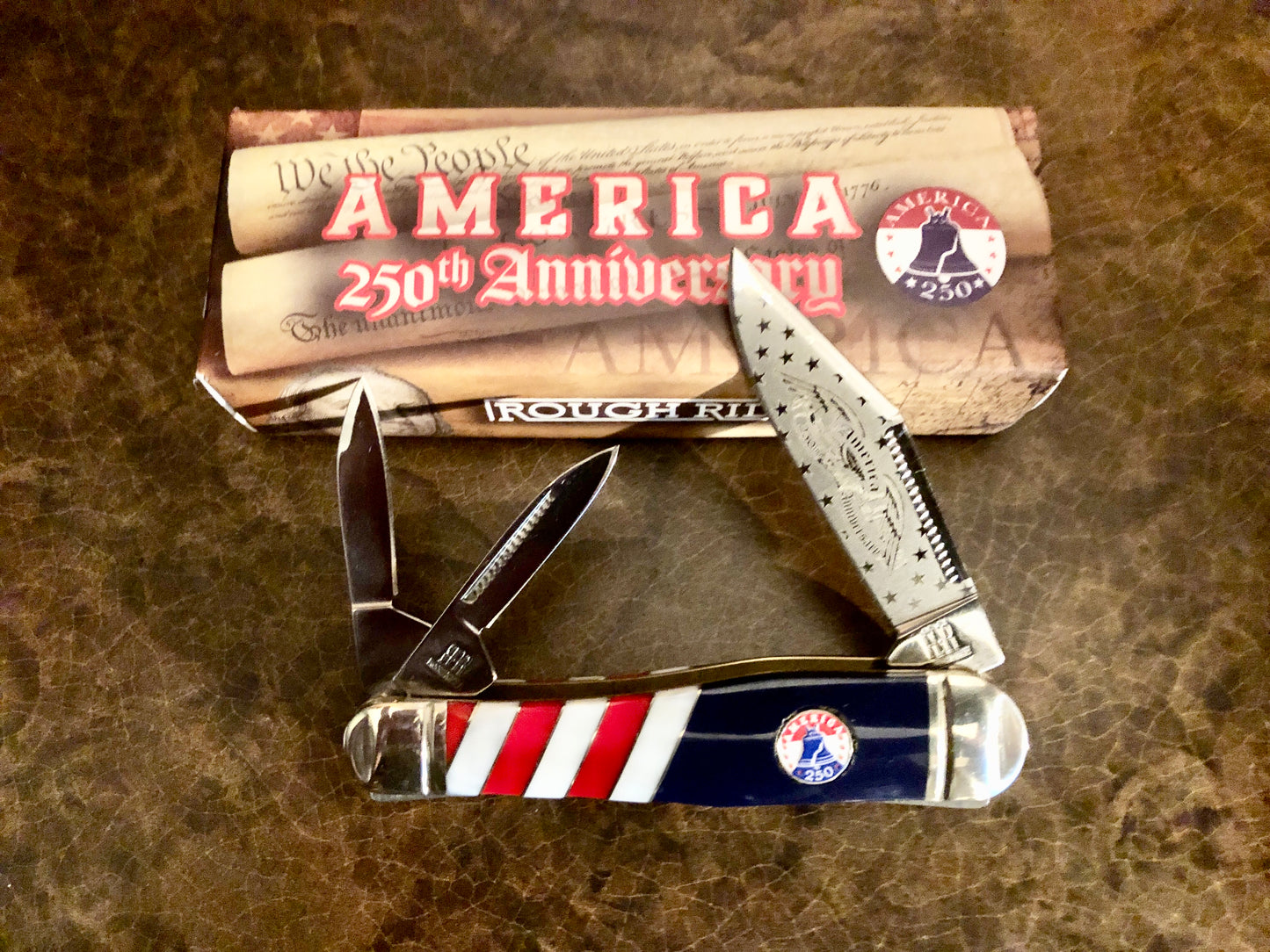 Rough Rider RR2736 Whittler 250 USA Anniversary — Red, White & Blue Handle | Clip, Sheepfoot & Spear Blades