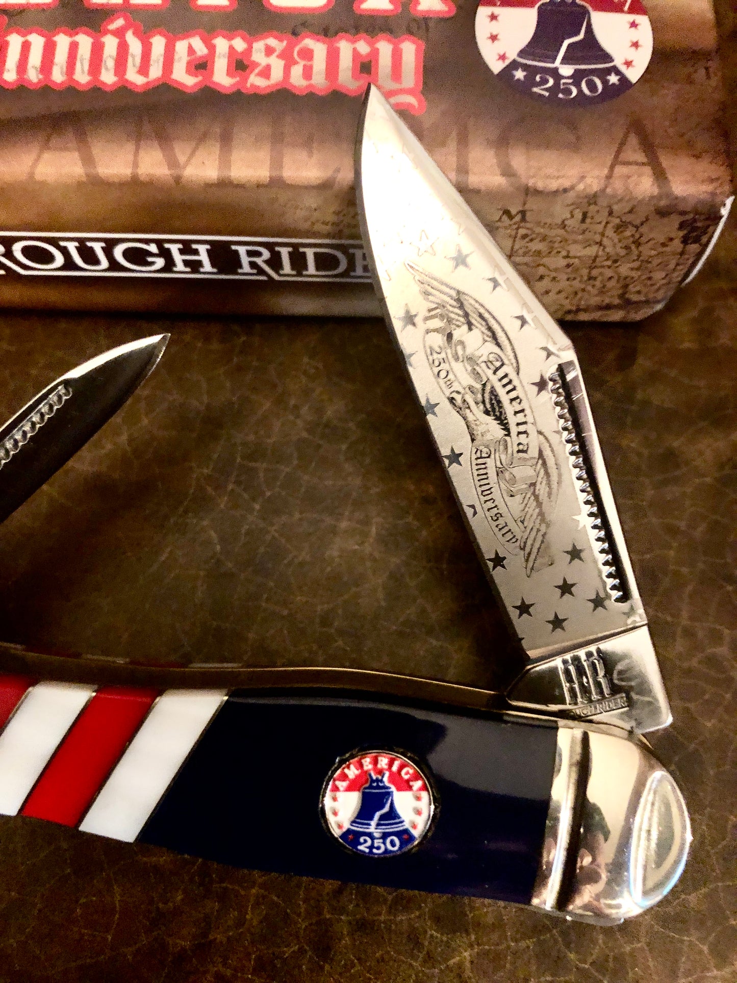 Rough Rider RR2736 Whittler 250 USA Anniversary — Red, White & Blue Handle | Clip, Sheepfoot & Spear Blades