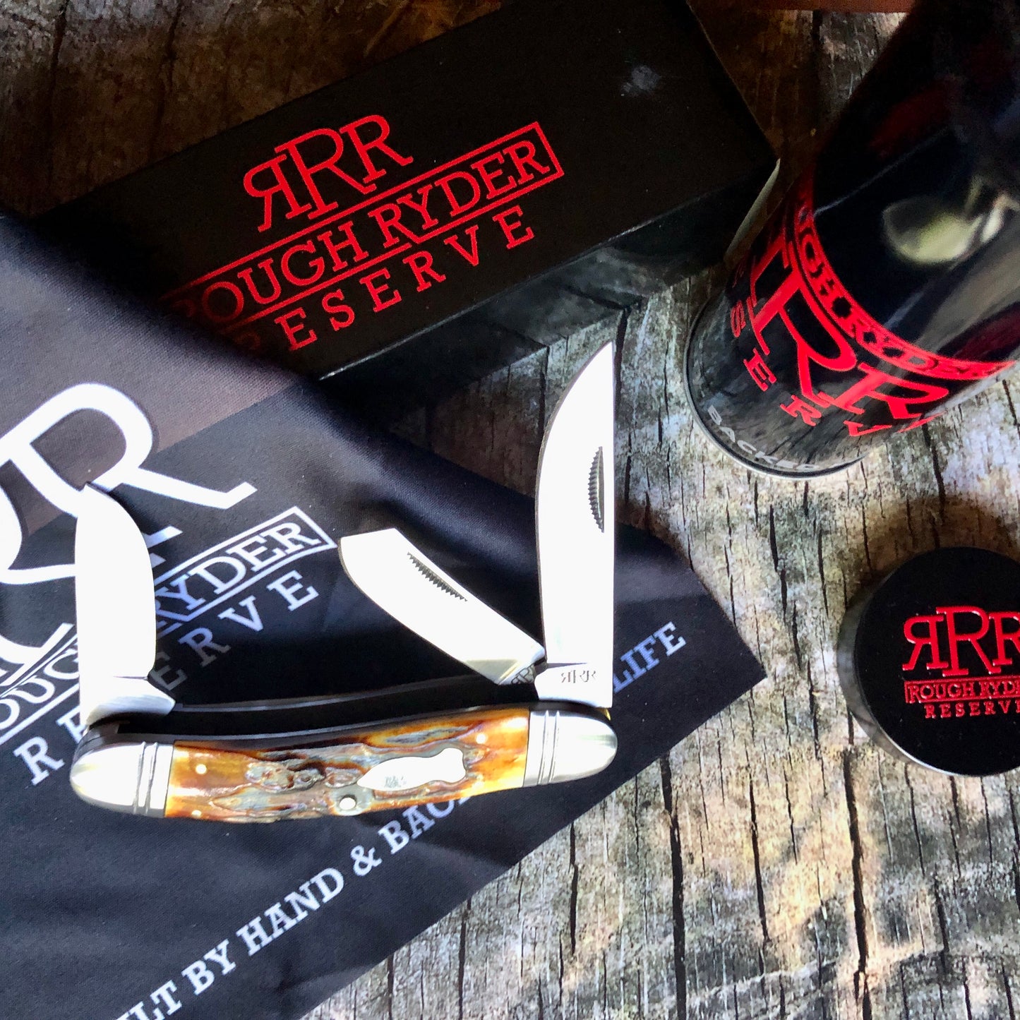 Rough Ryder Reserve RRR026CB Roundup — Brown Stag Bone Handle | Clip & Spey Blades