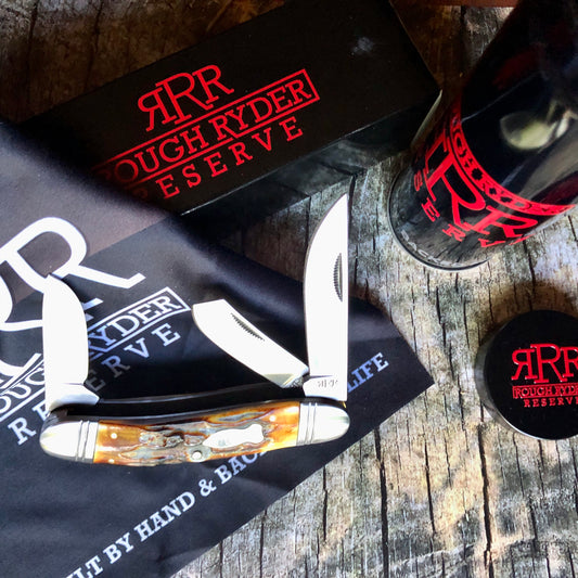 Rough Ryder Reserve RRR026CB Roundup — Brown Stag Bone Handle | Clip & Spey Blades
