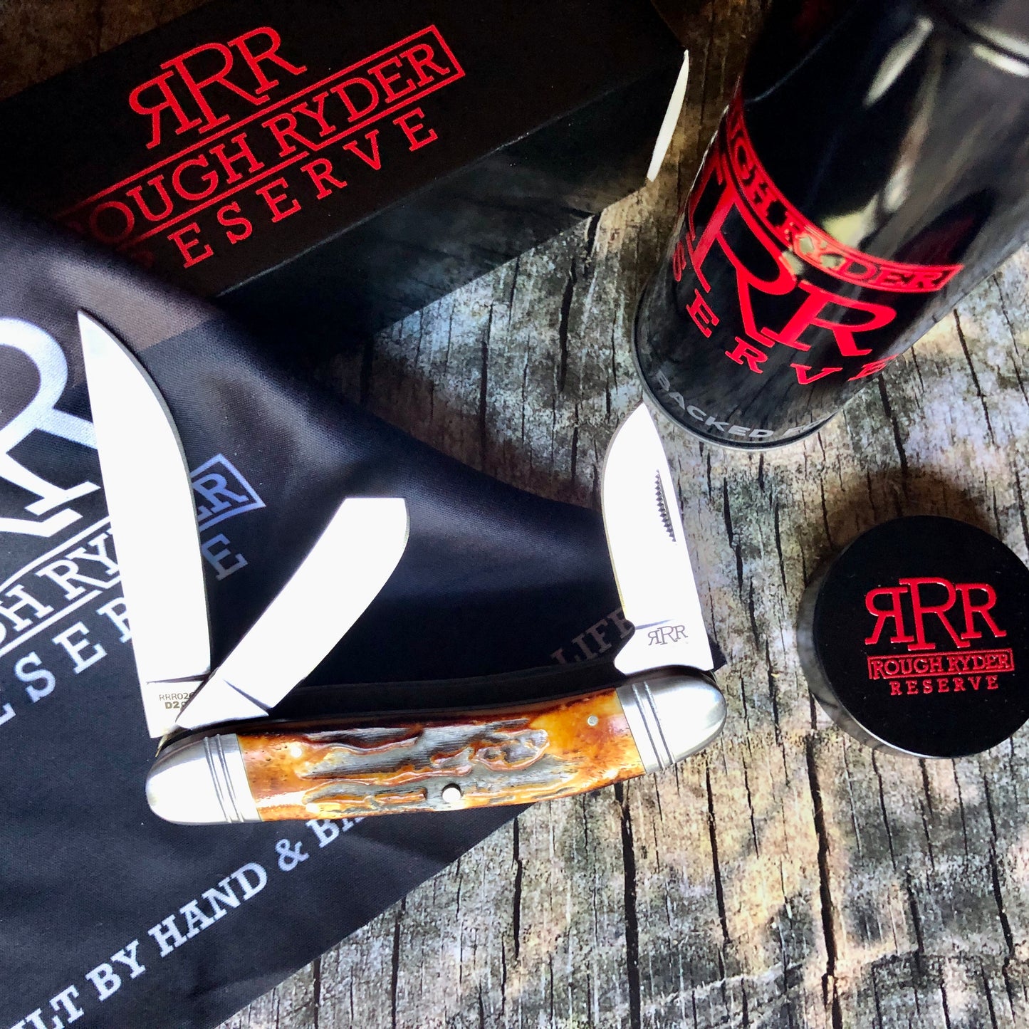 Rough Ryder Reserve RRR026CB Roundup — Brown Stag Bone Handle | Clip & Spey Blades