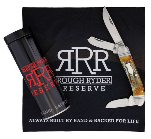 Rough Ryder Reserve RRR026CB Roundup — Brown Stag Bone Handle | Clip & Spey Blades